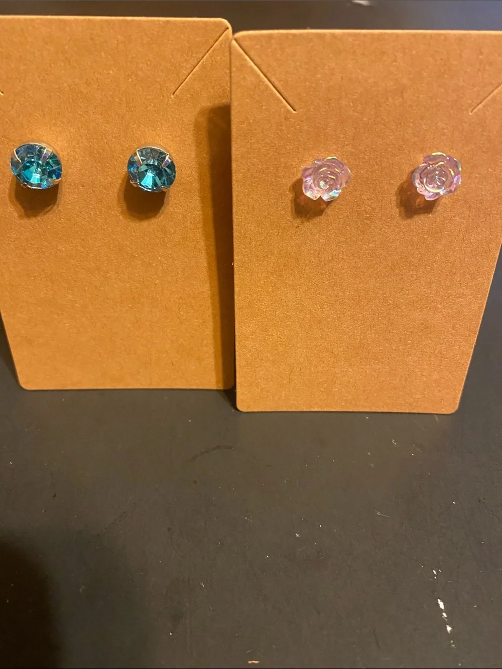 Fashion Jewelry Teal Crystal and Iridescent Pink Rose Stud Earrings